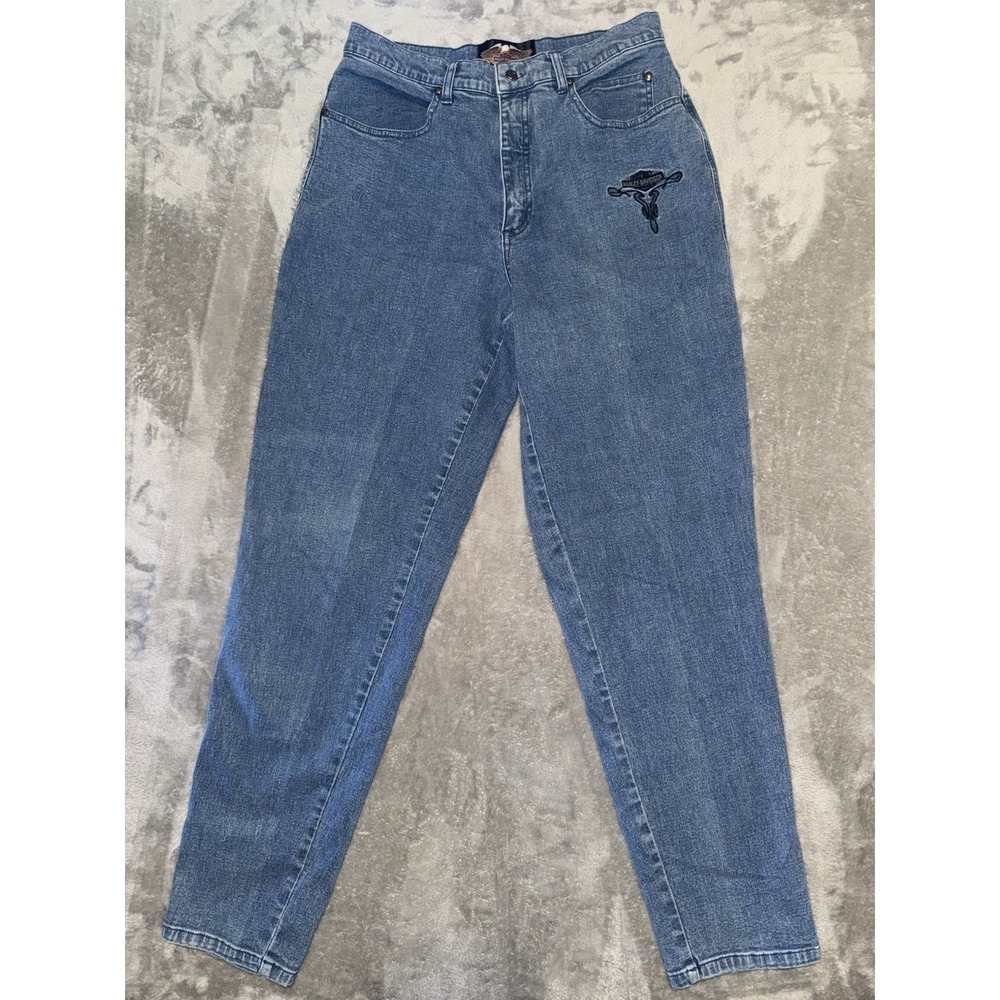 Harley Davidson Womens Jeans 12 Embroidered Mom High Rise Tapered Stretch 90s